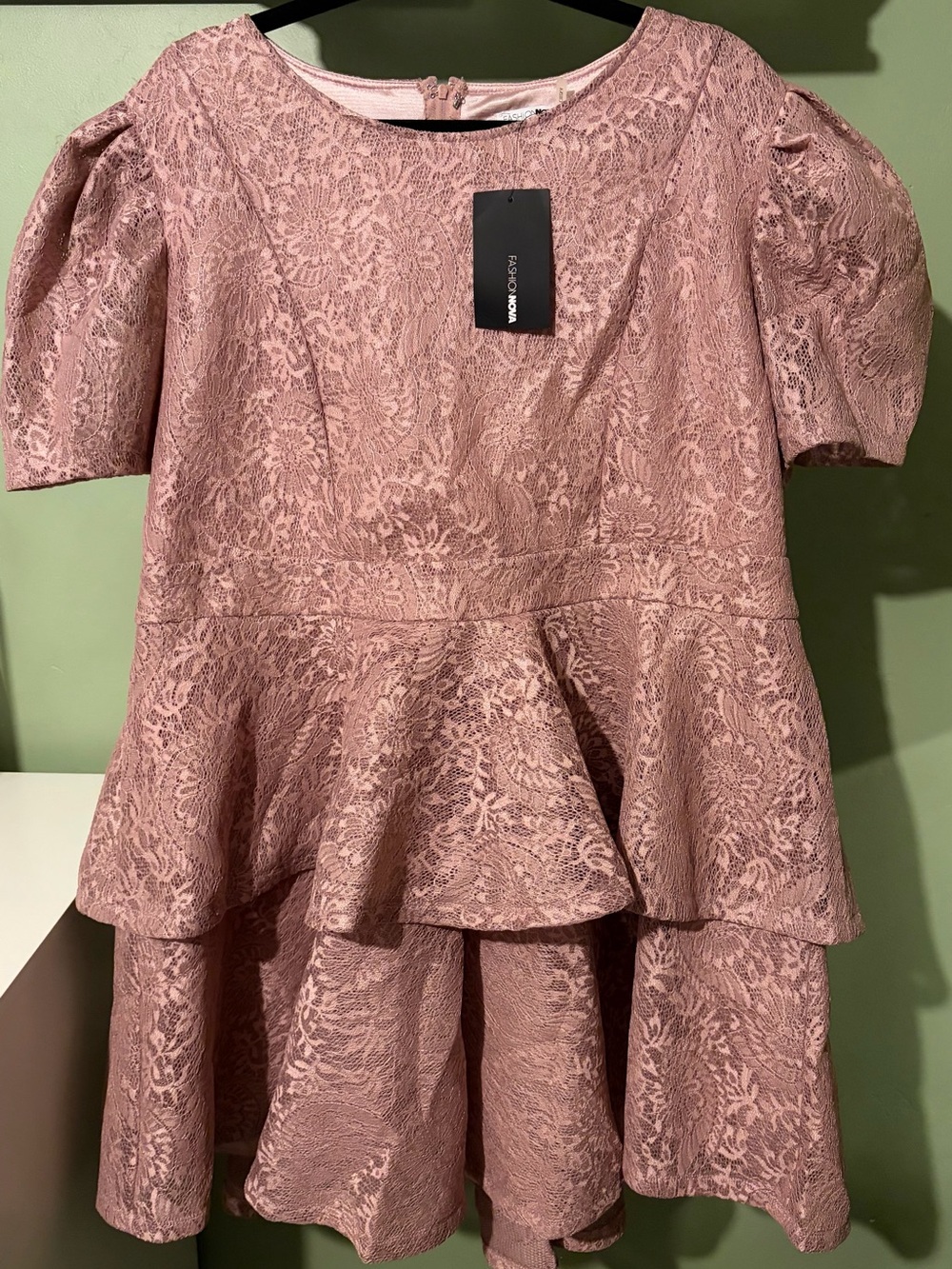 Fashion Nova Dusty Rose Lace Peplum Mini Dress